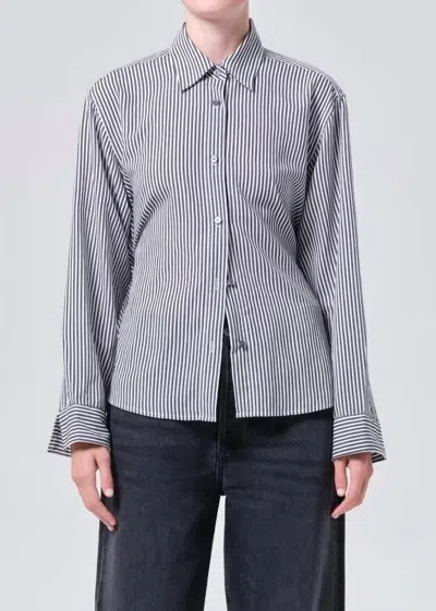 Agolde Theo Shirt In Solene Stripe In Multi