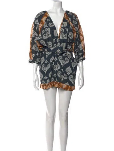 Pre-owned Agua Bendita Floral Print V-neck Romper In Blue