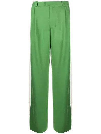 Ahluwalia Grove Side-stripe Wide-leg Cotton Suit Trousers In Green
