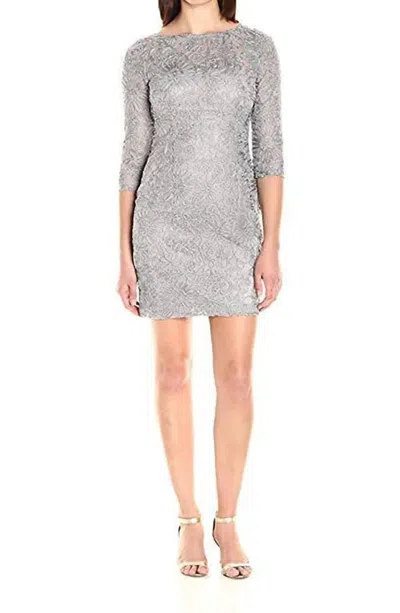 Aidan Mattox Embroidered Bateau Sheath Dress In Silver