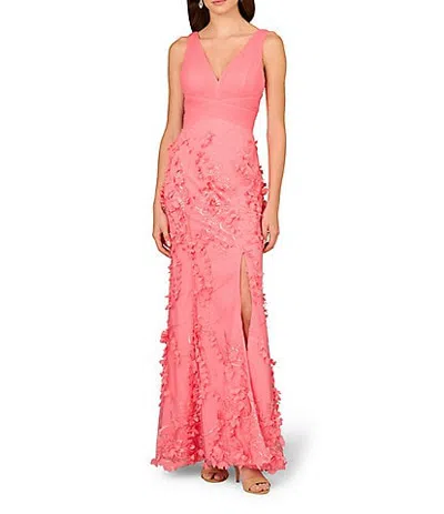 Aidan Mattox Md1e206707 Long Mesh Formal 3d Floral Dress In Pink