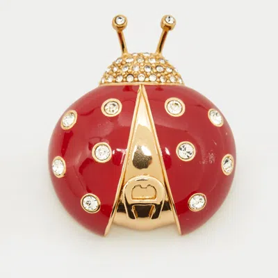 Pre-owned Aigner Bug Enamel Crystals Gold Tone Brooch
