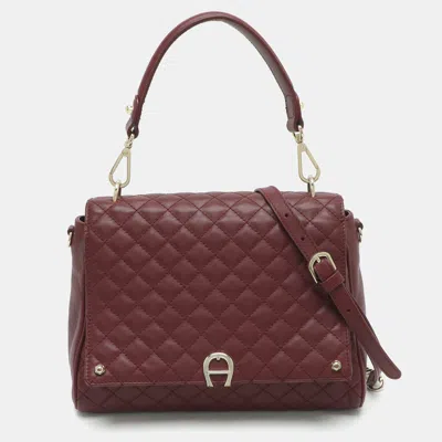 Pre-owned Aigner Burgundy Quilted Leather Satchel