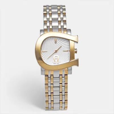 Pre-owned Aigner Genua Due A31600 Swirl Opaline White Dial Two Tone Stainless Steel Women's Wristwatch 31 Mm In Silver