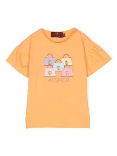 Aigner Babies' Logo-print Flared-sleeve T-shirt In Orange