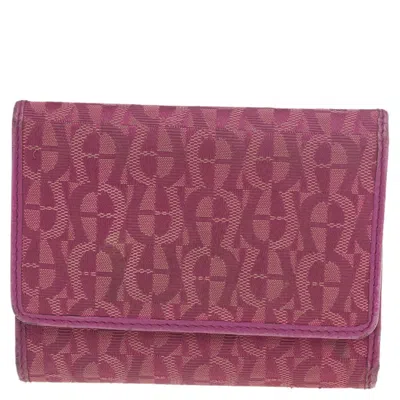 Aigner Magenta Signature Canvas And Leather Trifold Wallet In Pink