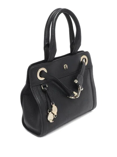 Pre-owned Aigner Small Cavallina Leather Tote Bag In Black