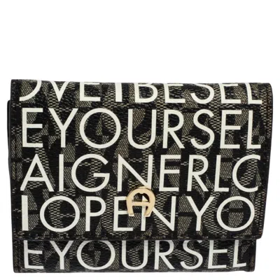 Aigner White/black Signature Coated Canvas Compact Wallet