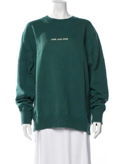Pre-owned Aimé Leon Dore Crew Neck Long Sleeve Sweatshirt In Green/white