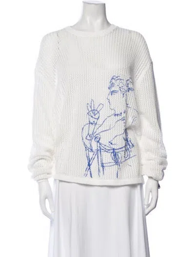Pre-owned Aimé Leon Dore Graphic Print Crew Neck Sweater In White