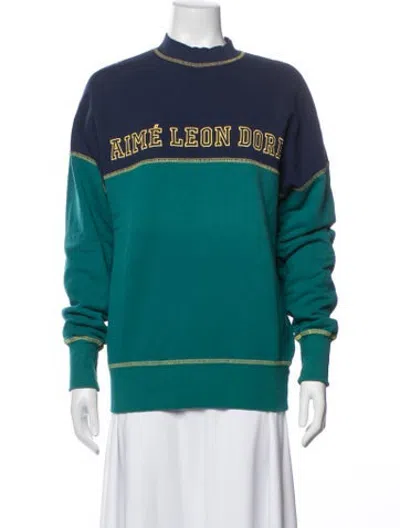Pre-owned Aimé Leon Dore Graphic Print Mock Neck Sweatshirt In Blue/green