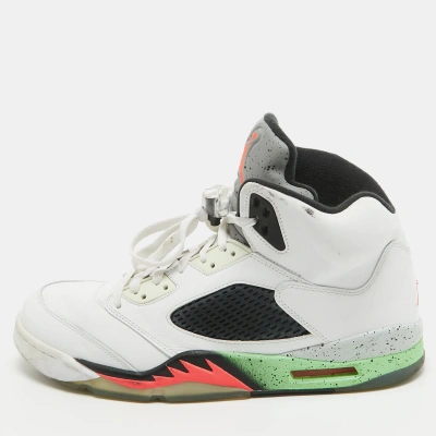 Pre-owned Air Jordans Air Jordan White Leather Jordan 5 Retro Poison Green Sneakers Size 47.5 In Multicolor