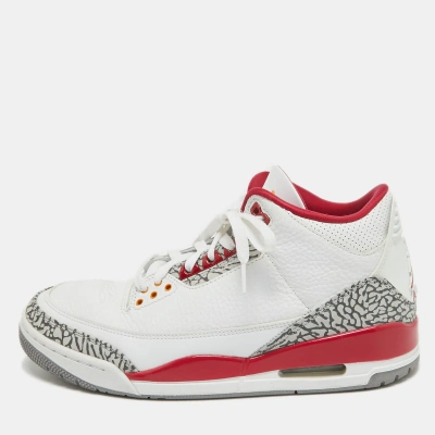 Pre-owned Air Jordans White/grey Leather Jordan 3 Retro Cardinal Red Sneakers Size 43