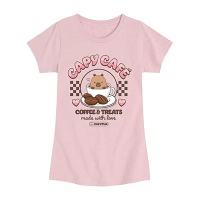 Air Waves Capybara Cafe Big Kid Girls Crew Neck Short Sleeve Regular Fit Graphic T-shirt In Pink