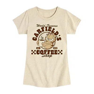 Air Waves Coffee Shop Big Kid Girls Crew Neck Short Sleeve Regular Fit Garfield Graphic T-shirt In Neutral