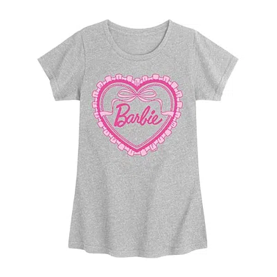 Air Waves Coquette Heart Big Kid Girls Crew Neck Short Sleeve Regular Fit Barbie Graphic T-shirt In Gray