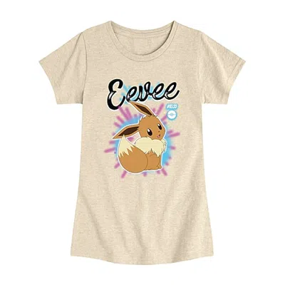 Air Waves Eevee Airbrushed Big Kid Girls Crew Neck Short Sleeve Regular Fit Pokemon Graphic T-shirt In Neutral