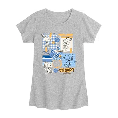 Air Waves Fashion Sketchbook Big Kid Girls Crew Neck Short Sleeve Regular Fit Peanuts Snoopy Graphic T-shirt In Gray
