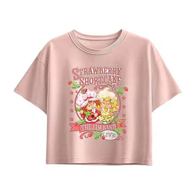 Air Waves Jam Band Big Kid Girls Crew Neck Short Sleeve Regular Fit Strawberry Shortcake Graphic T-shirt In Pink
