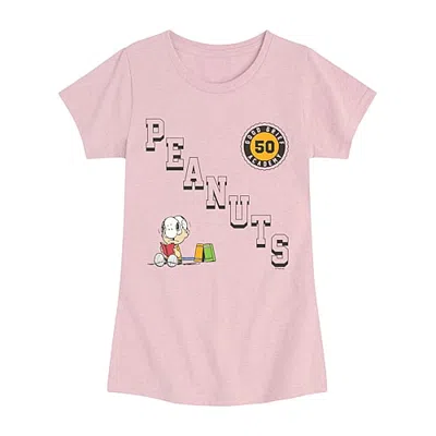 Air Waves School Collegiate Big Kid Girls Crew Neck Short Sleeve Regular Fit Peanuts Snoopy Graphic T-shirt In Pink