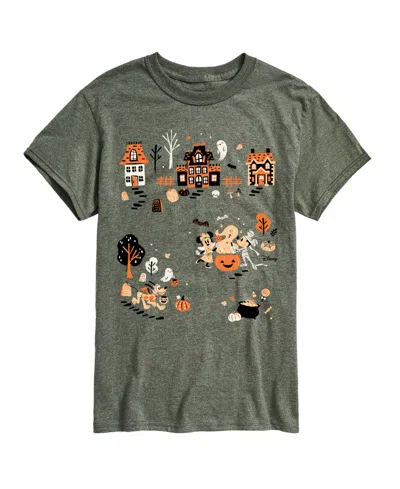 Airwaves Men's Mickey Halloween Neighborhood Graphic T-shirt In Heather Military Green
