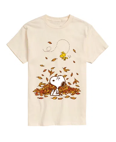 Airwaves Men's Snoopy And Woodstock Fall Leaves Crewneck Short-sleeve T-shirt In Cream