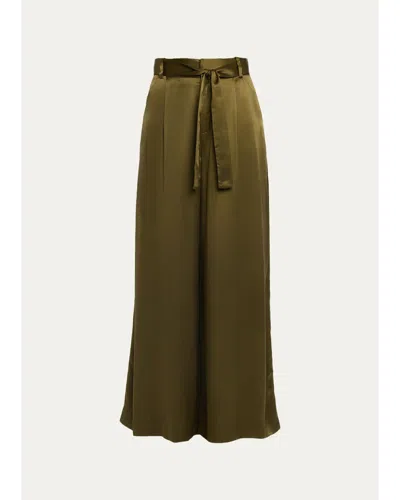 Aisling Camps Liquid Silk Pleated Wide-leg Trousers With Belt In Green