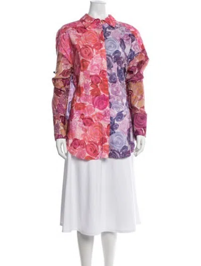 Pre-owned Aje Linen Floral Print Button-up Top In Pink