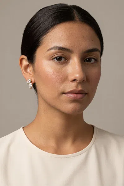 Akalia Amara Waterproof Double Teardrop Crystal Stud Earrings In Gold