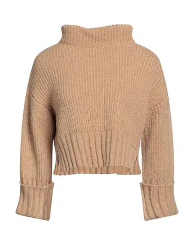 Akep Woman Turtleneck Camel Size 4 Acrylic, Wool, Alpaca Wool, Viscose, Polyester In Beige
