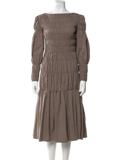 Pre-owned Akira Naka Off-the-shoulder Midi Length Dress In Brown