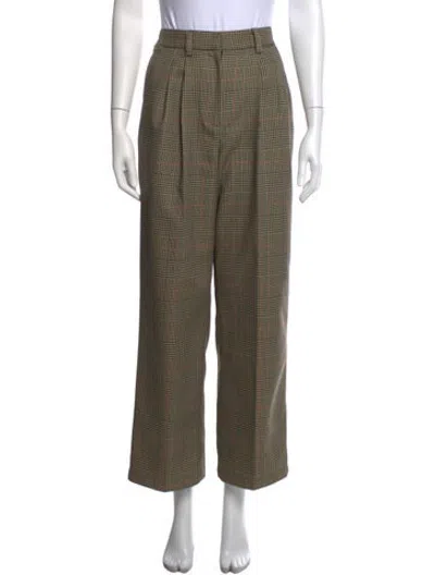 Pre-owned Aknvas Plaid Print Wide Leg Pants In Green