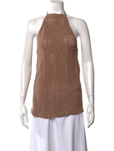 Pre-owned Akoia Swim Halterneck Sleeveless Top In Brown