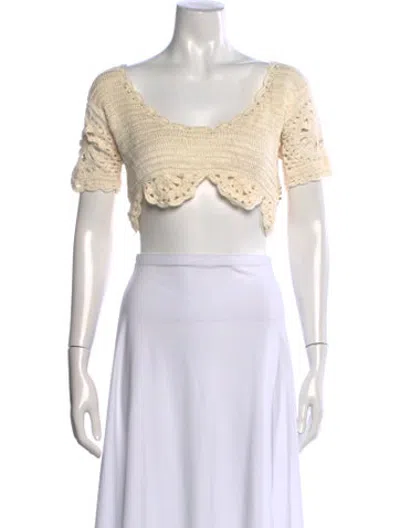 Pre-owned Akoia Swim Scoop Neck Short Sleeve Crop Top In Neutrals