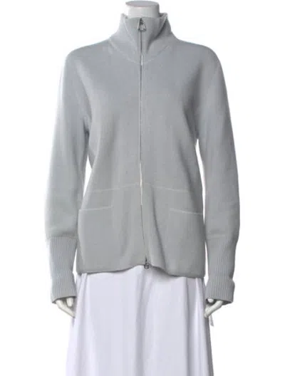 Pre-owned Akris Cashmere Open Front Sweater In Blue