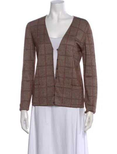 Pre-owned Akris Cashmere Plaid Print Sweater In Brown/neutrals/red