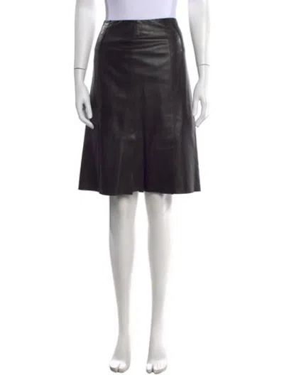 Pre-owned Akris Leather Midi Length Skirt In Black
