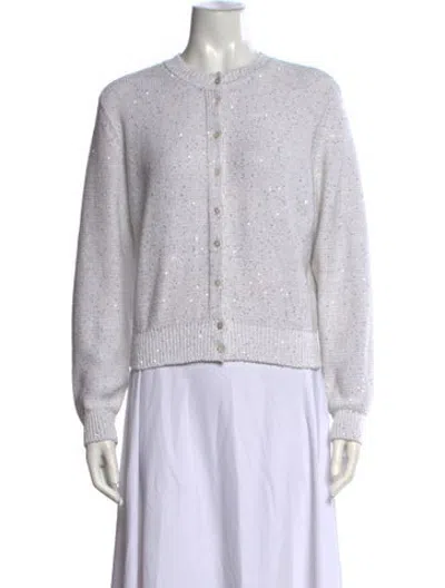 Pre-owned Akris Patterned Crew Neck Sweater In White