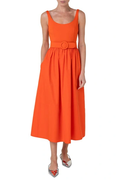 Akris Punto Belted Scoop Neck Midi Dress In Orange