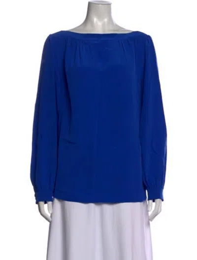 Pre-owned Akris Punto Silk Bateau Neckline Blouse W/ Tags In Blue