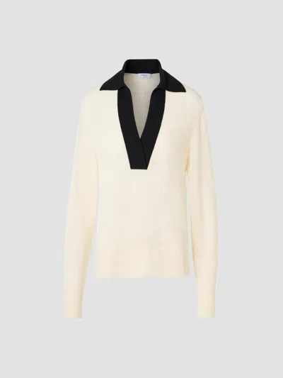 Akris Punto Women's Mesh Wool Knit Polo Sweater In Ivory Black