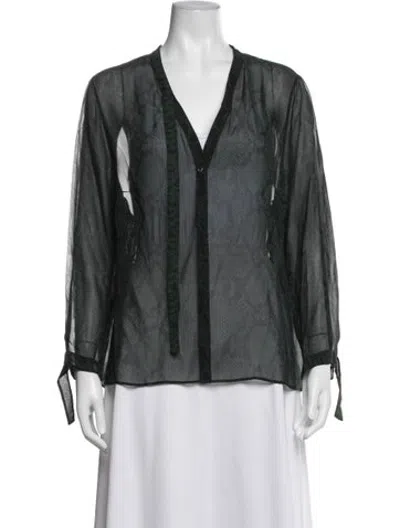 Pre-owned Akris Silk Animal Print Blouse In Green