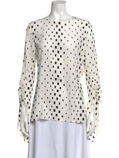 Pre-owned Akris Silk Graphic Print Blouse In White
