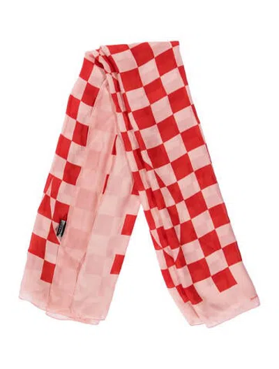 Pre-owned Akris Silk Plaid Print Scarf In Pink/red