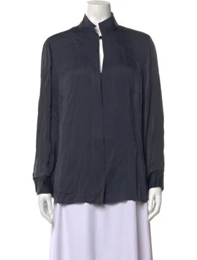 Pre-owned Akris Silk Striped Blouse In Blue
