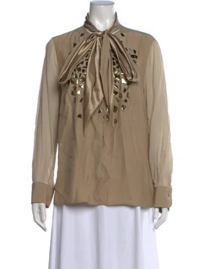 Pre-owned Akris Silk Tie Neck Blouse In Neutrals