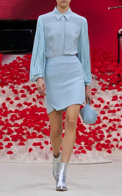 Akris Tailored Cotton Mini Skirt In Blue