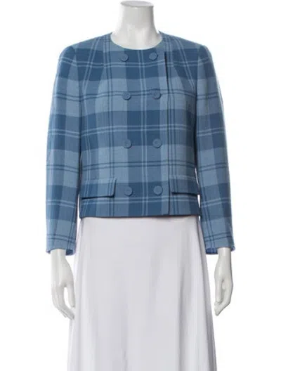 Pre-owned Akris Virgin Wool Plaid Print Blazer In Blue