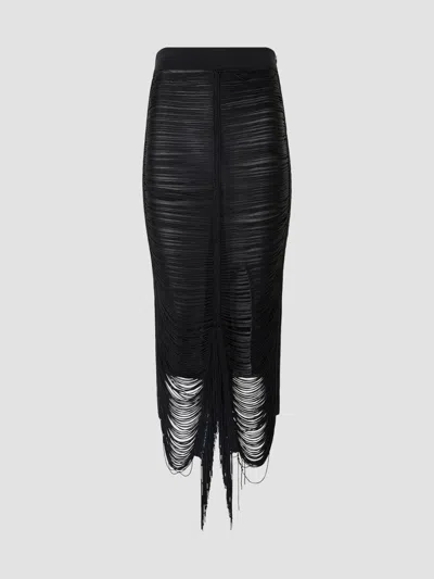 Akris Women's Draped Fringed Silk Midi-skirt In Black