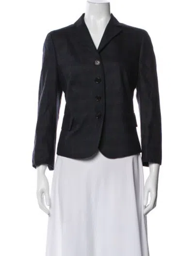 Pre-owned Akris Wool Plaid Print Blazer In Blue